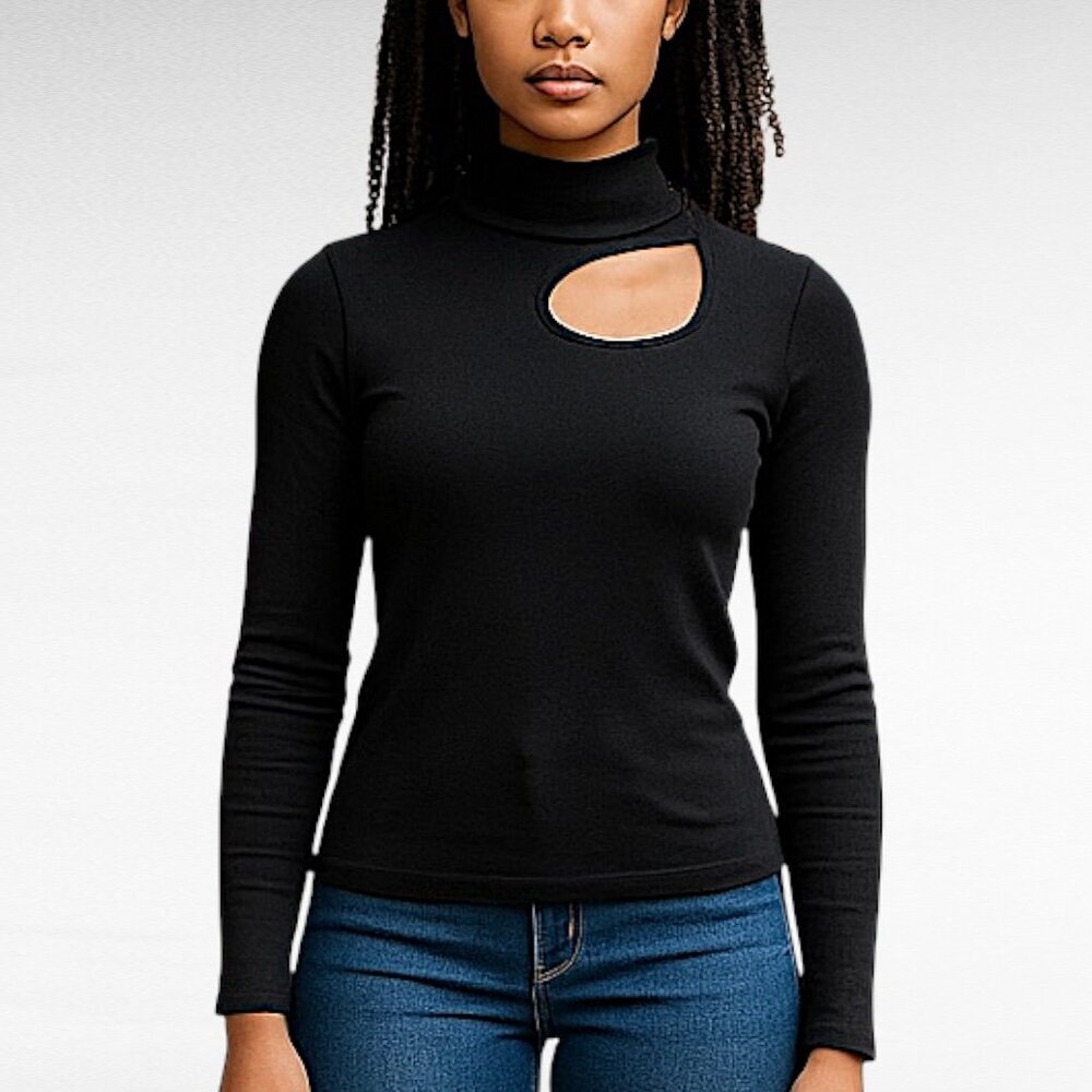 MICHAEL Michael Kors Cutout Mock-Neck Sweater Black Gold Back Zipper XS